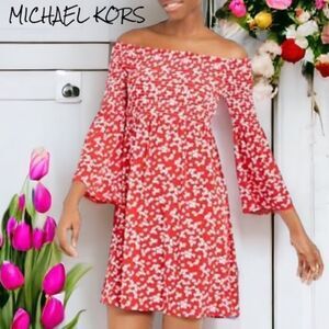 MICHAEL KORS NWT OFF THE SHOULDER HEART PATTERN DRESS COLOR SCARLET SIZE SMALL